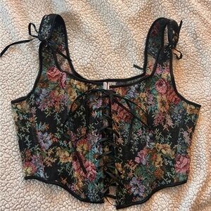 Floral Lace-Up Corset Top